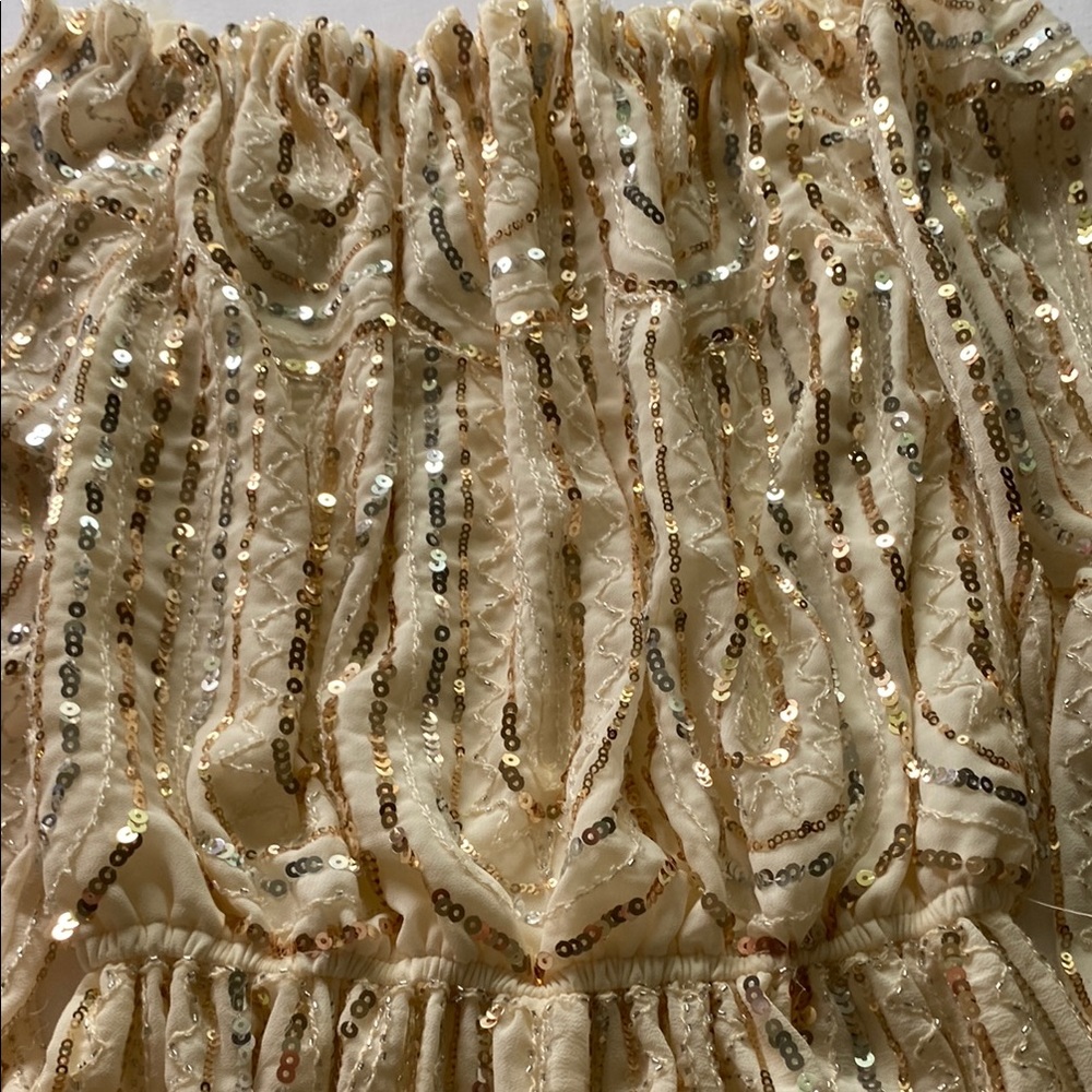 Sequin Embellished Cream Romper. Color Ivory - Picture 6 of 9